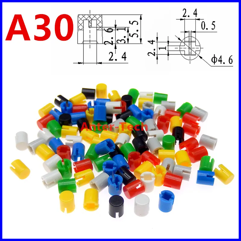 100PCS A30 button open key cover Square inner diameter 2.4*2.4mm Fit 6*6* 7.3mm touch switch touch switch cap