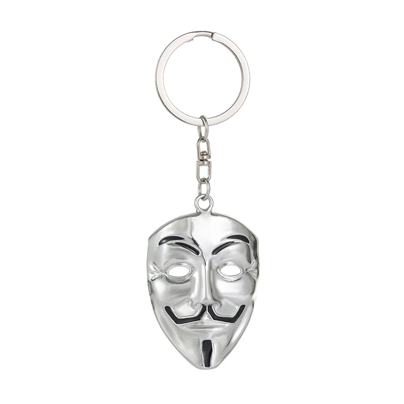 Moive Jewelry V for Vendetta Anonymous Mask Hip Hop Pendant Hacker Mask Alloy Keychain Fashion Gaes Chaveiro