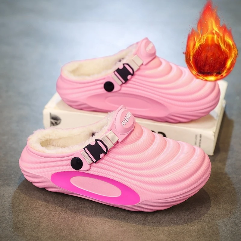 

Новые детские плюшевые сабо, зимние теплые хлопковые тапочки для детей, нескользящие водонепроницаемые домашние шлепанцы, уличная хлопковая садовая обувь