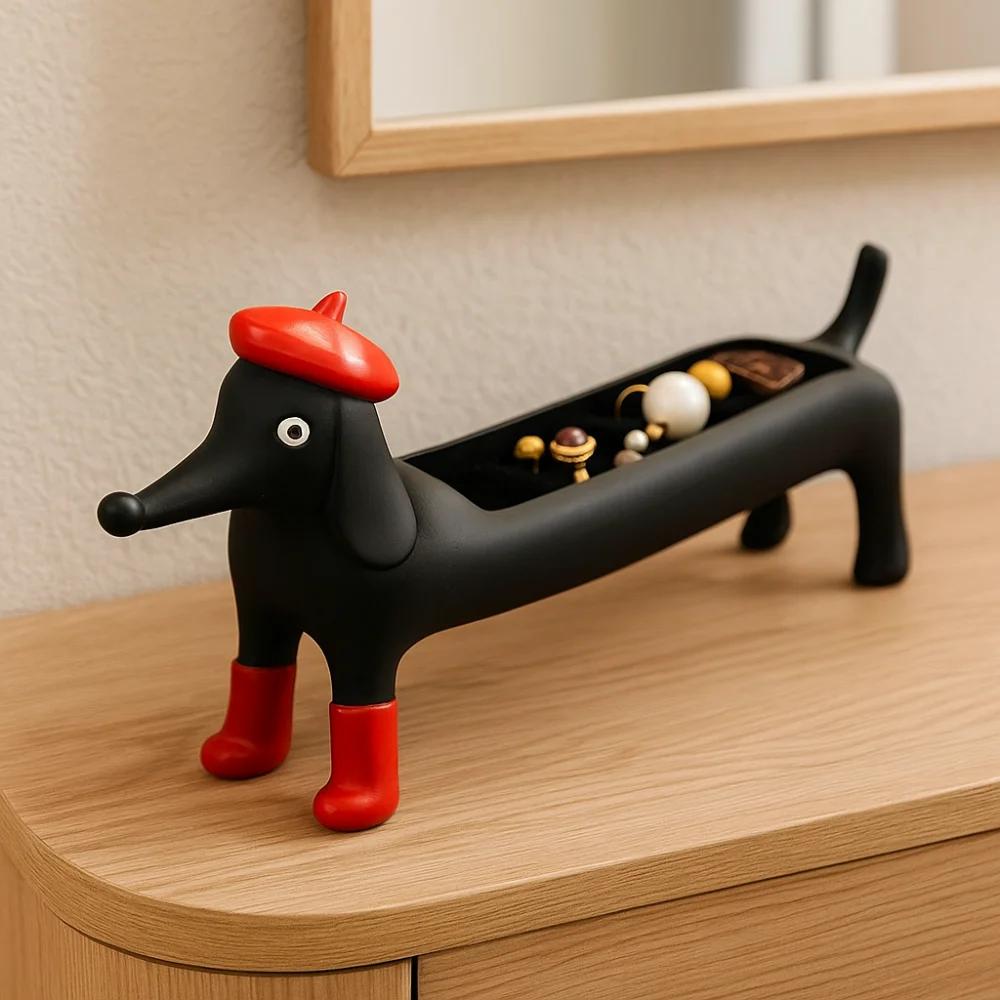 Resin Dachshund Ring Organizer Dustproof Ring Holder Jewelry Display Box Cartoon Display Stand Ring Trinket Storage Box