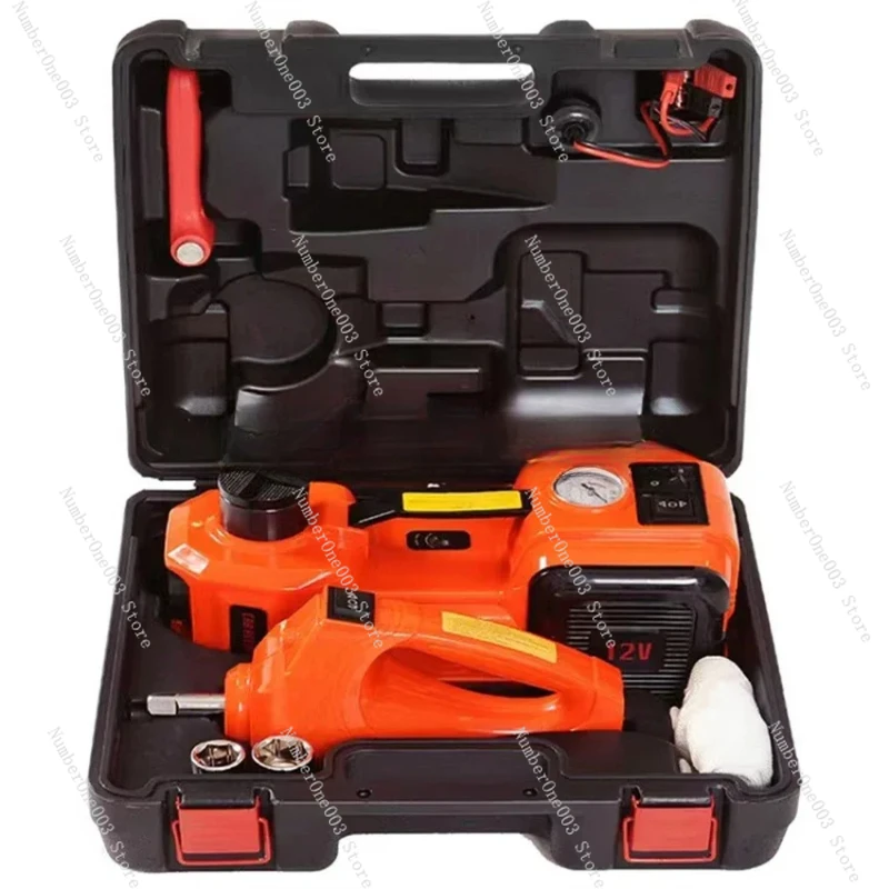 Electric Hydraulic Car Jack with Inflator Pump, 5Ton, 4 in 1, 12V, LED Light, Tire Repair Tool