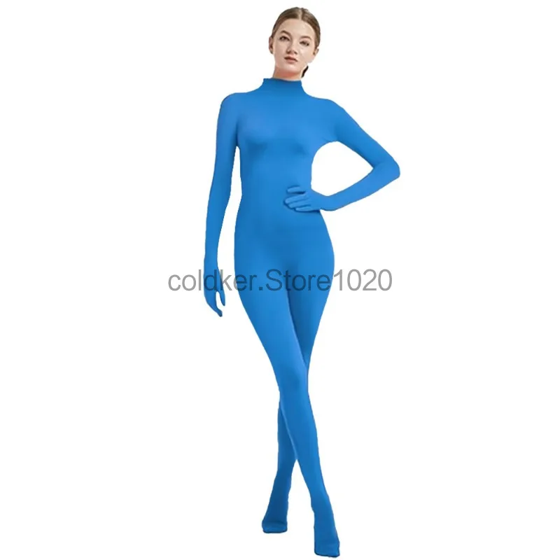 New Women Ninja Invisible Man Costume Black Green Stretch Adult Turtleneck Long Sleeve Full Body Zentai Stage Performance Wear