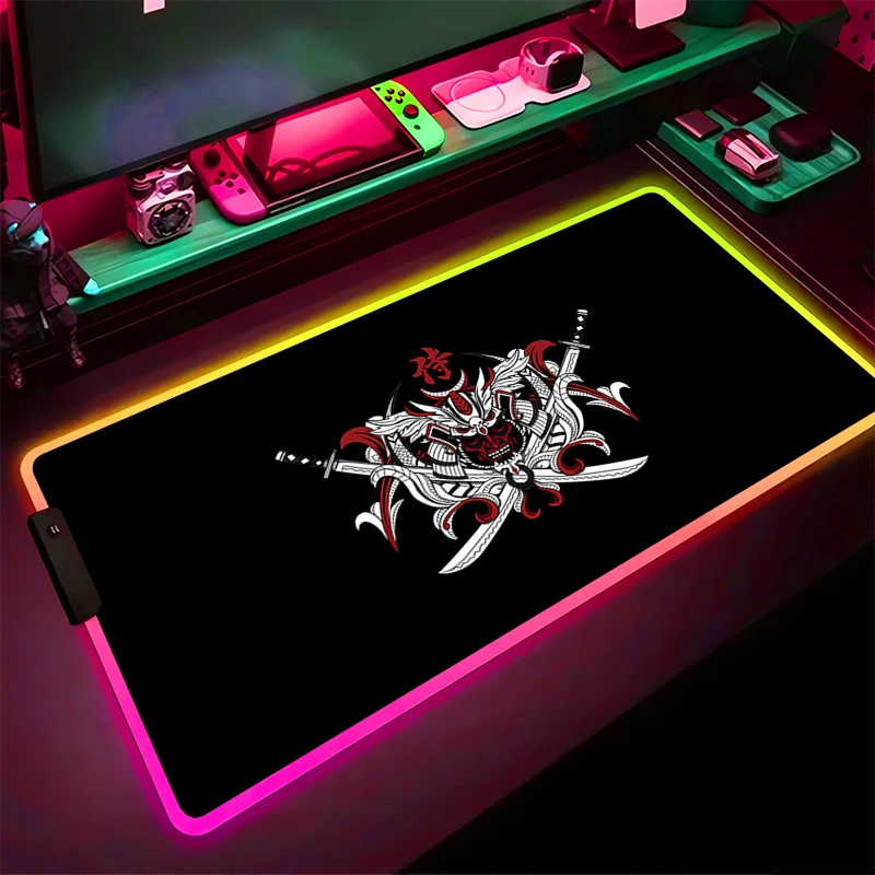 

RGB Mouse Pad Non-Slip Rubber Edge locking mousepads Game play mats notebook computer Japanese samurai devil Home Decor