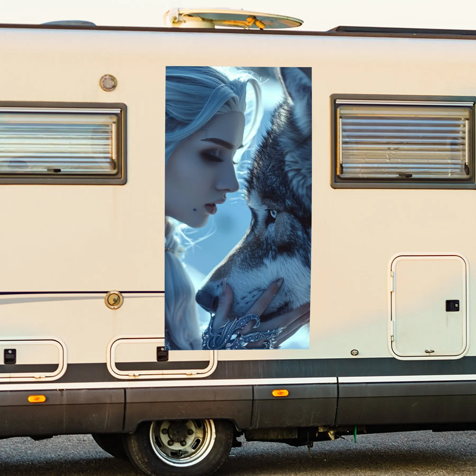 

Fantasy Ice Wolf & Silver - haired Lady Car Sticker,motor home Vinyl Wraps for Decoration and Protection-Waterproof Self - Adhes