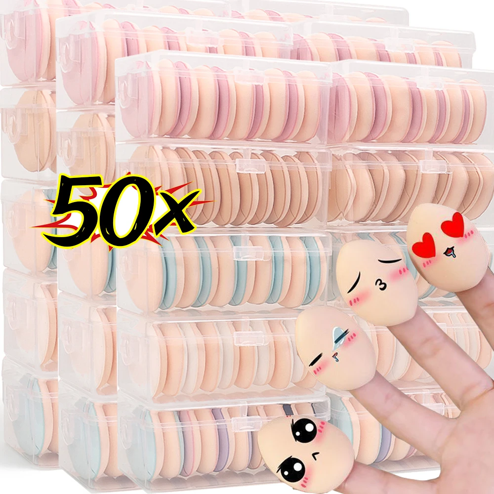 50szt Mini Finger Sponge Powder Puff Pink Mini Size Finger Puff Set Foundation Cream Concealer Applicator Finger Cushion Sponge