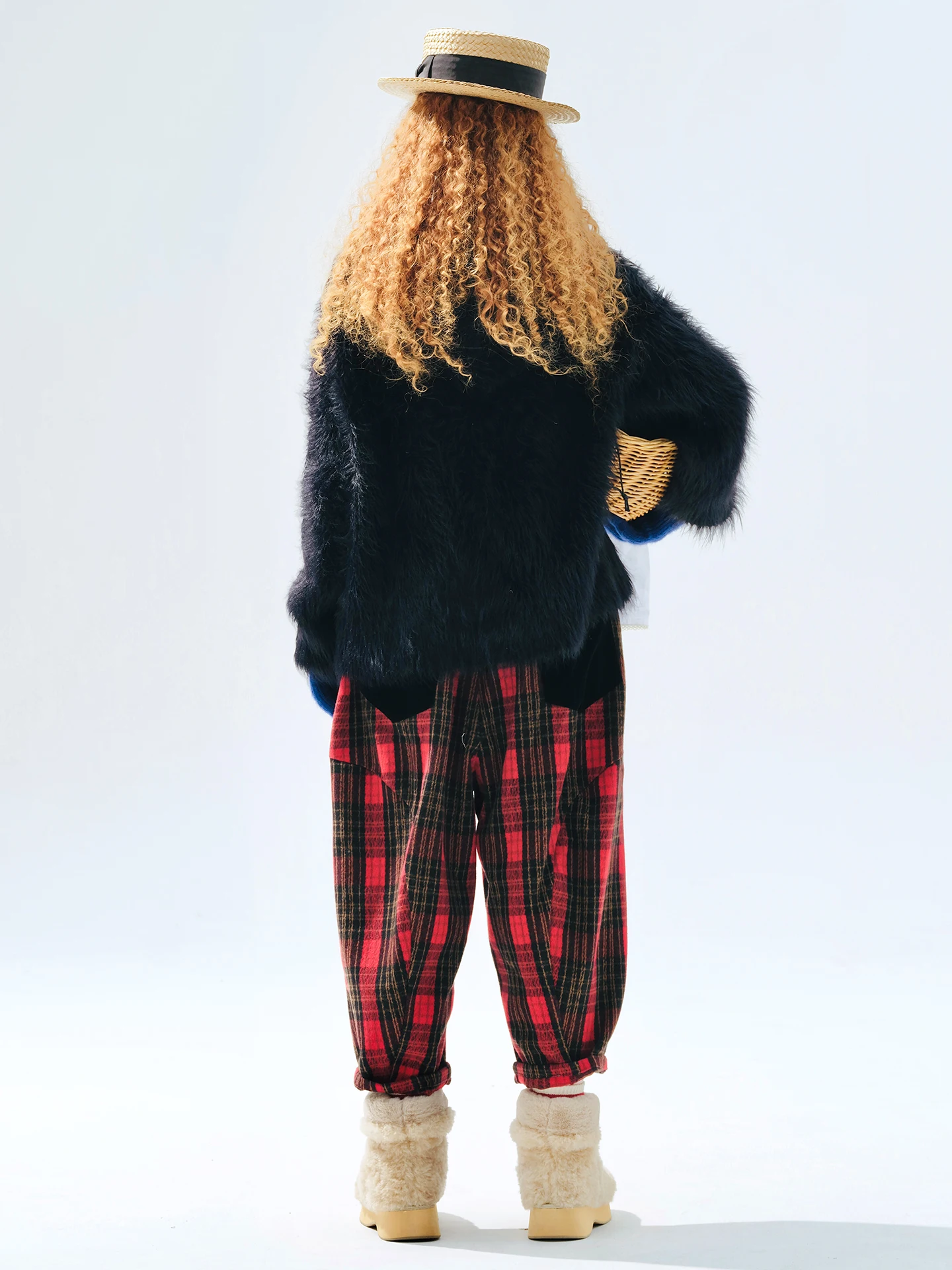 imakokoni 2025 بنطال جزر منقوش باللون الأحمر الأصلي للشتاء - مزيج سميك ودافئ على الطراز الياباني بنطلون نسائي 255276