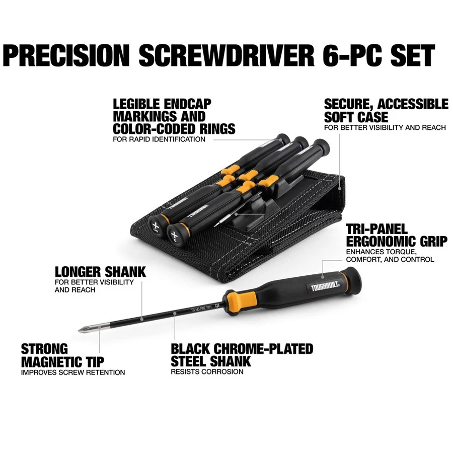 TOUGHBUILT 6 in 1 Precision Screwdriver Set with Tool Bag Magnetic Screw Driver Set Electric Repair Tools TB-H5S6-PRE