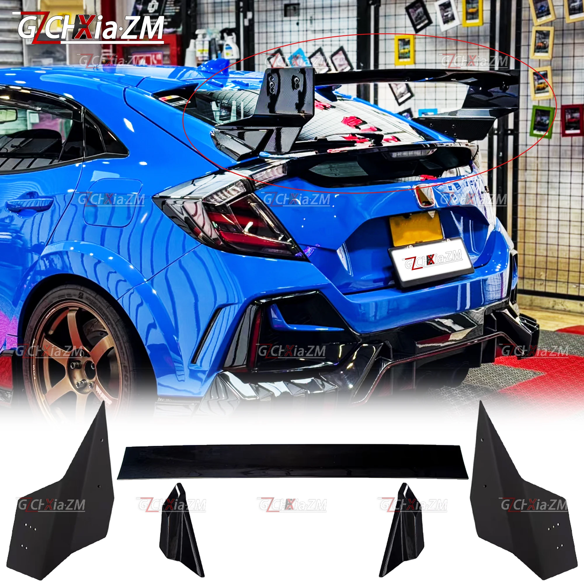 

For Honda 10th Civic FK4 FK7 FK8 TypR 5-Door Hatchback 2016-2021 Rear Spoiler MUGEN Style Trunk Lid Aerodynamic Kit Rear Wing