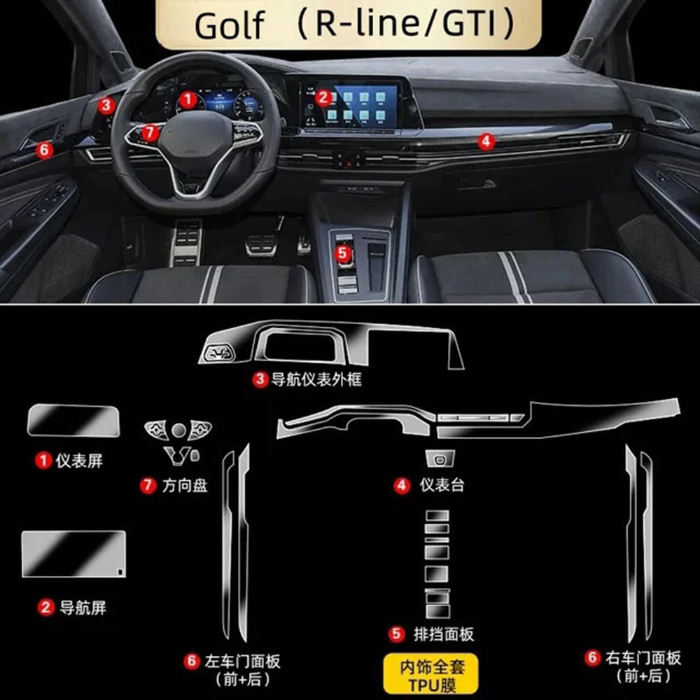 Car Door Center Console Media Dashboard Navigation TPU Anti-scratch Protector Film For VOLKSWAGEN Golf 8 R-Line GTI 2023