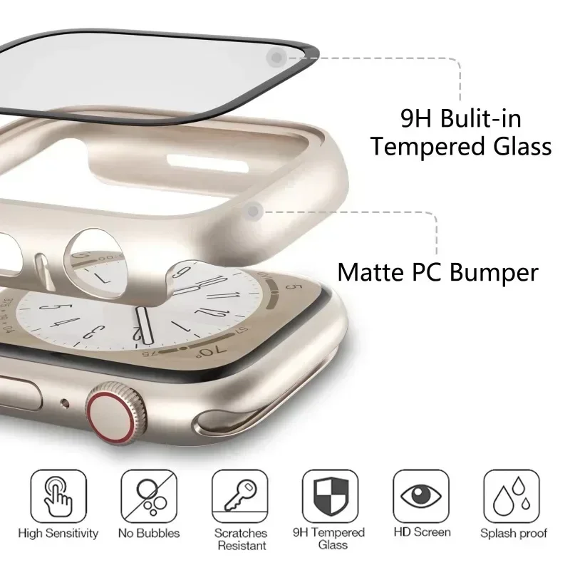 Glass+Case+Strap for Apple Watch Band 42mm 44mm 41mm 40mm 38mm 45mm 49mm Screen Protectors for Apple IWatch Series 8 7 6 SE 5 4 image 2