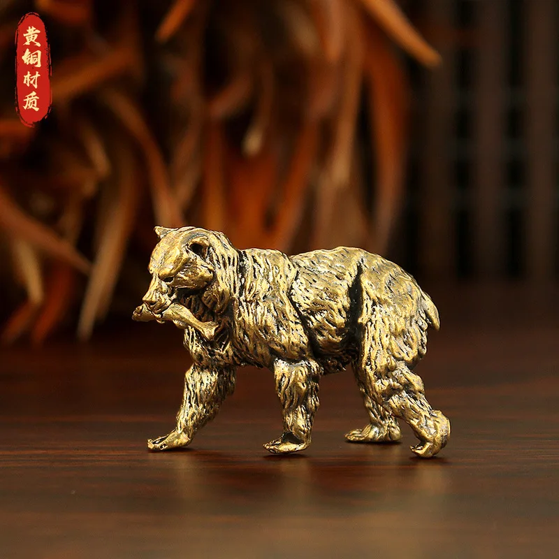 Polar desktop ornament, brown bear office tea table decoration, creative miniature landscape, copper figurine