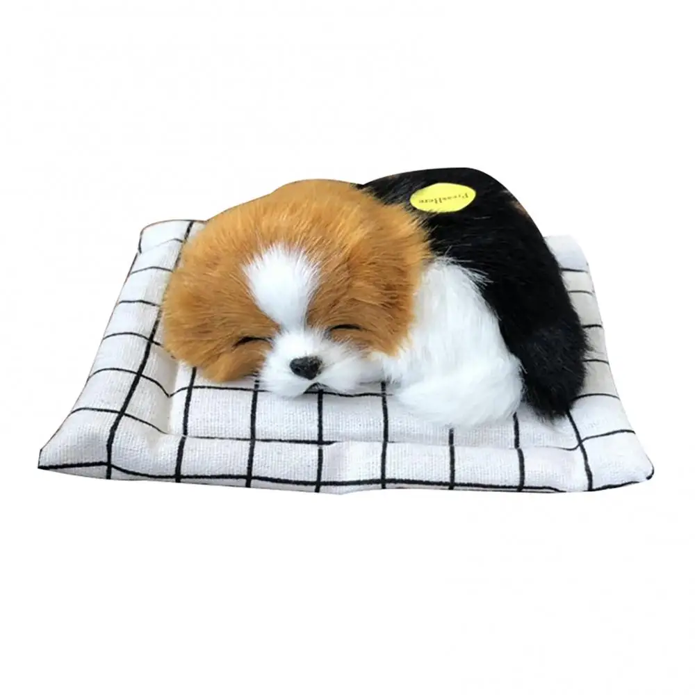 Simulation Puppy Ornaments Realistic Sleeping Dog Plush Doll Sound Mat Home Car Cashboard Decoration Gift