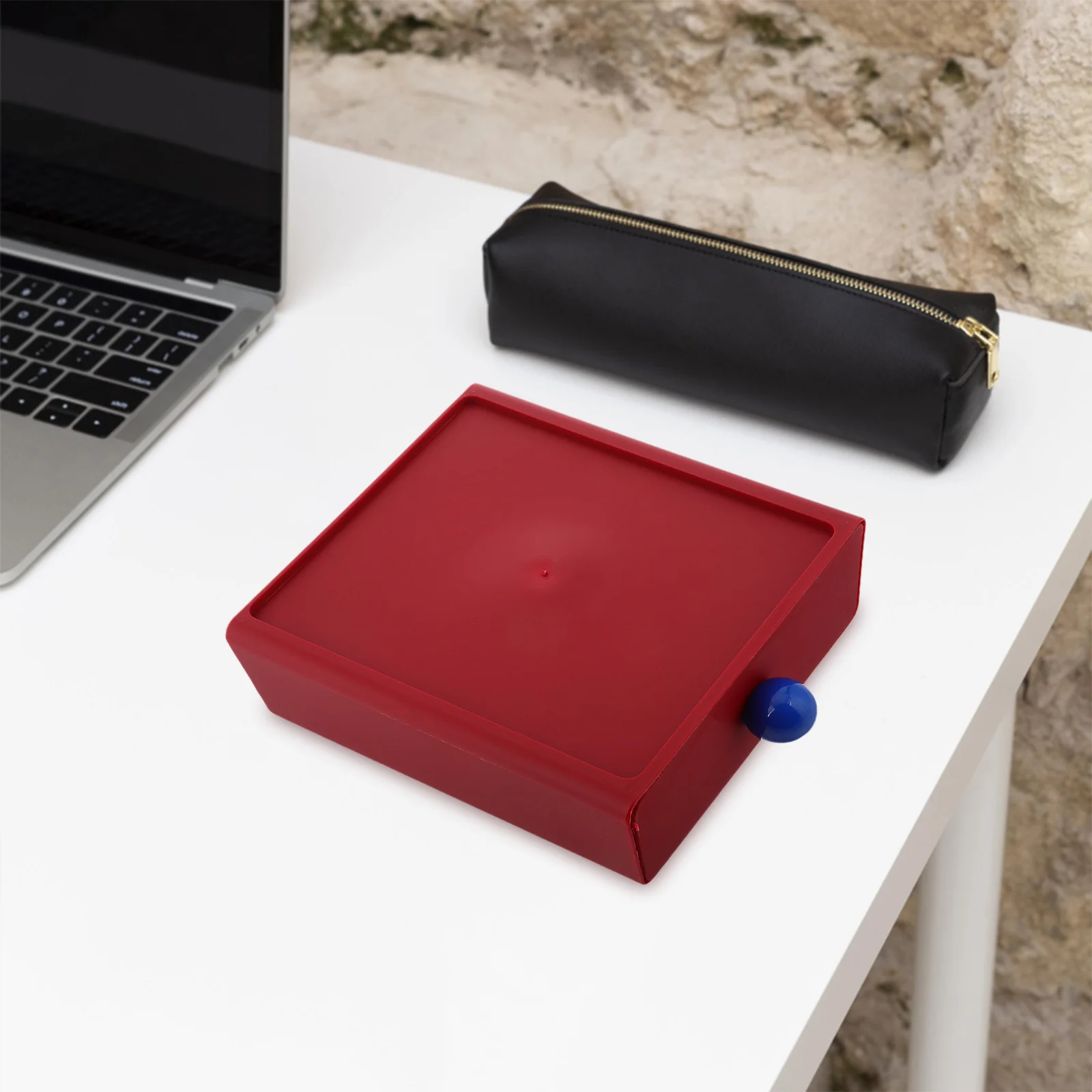 Red Desktop Organizer Box with Drawers for Office Desk Storage Stylish Multifunctional Makeup Jewelry Accessories