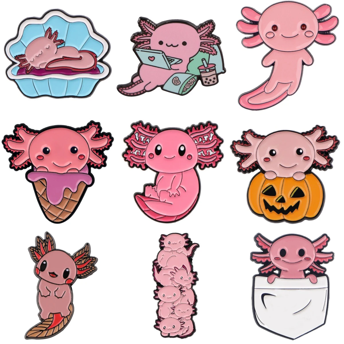 

Cute Axolotl Enamel Pin Cartoon Animal Badges on Backpack Brooches For Women Lapel Pin Cosplay Accessories Birthday Gift Toys