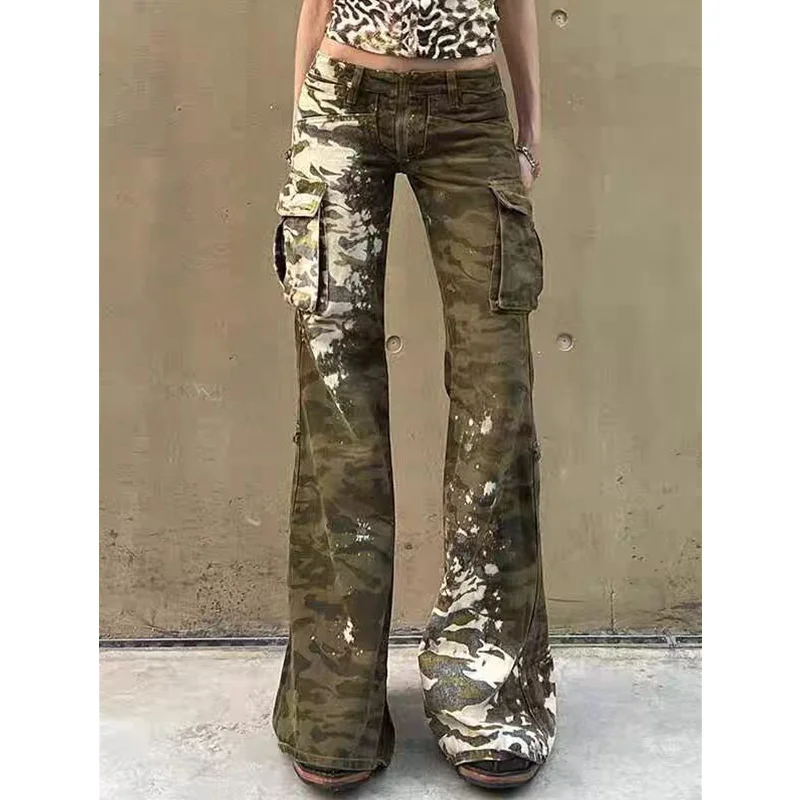 IMU Camouflage Jeans Women Y2K Hip Hop Vintage High Waisted Jeans Straight Streetwear Casual Loose Large Size Wide Leg Denim Pan
