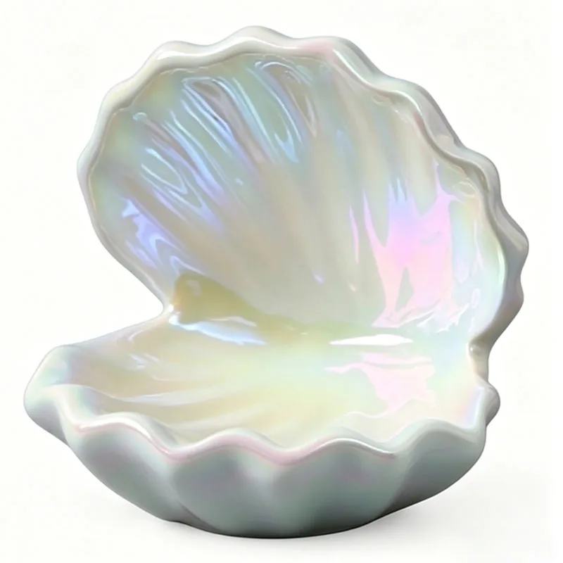 Iridescent Ceramic Seashell Jewelry Dish Trinket Tray for Rings Earrings Necklaces and Home Decor Aesthetic Shell Shaped Organiz