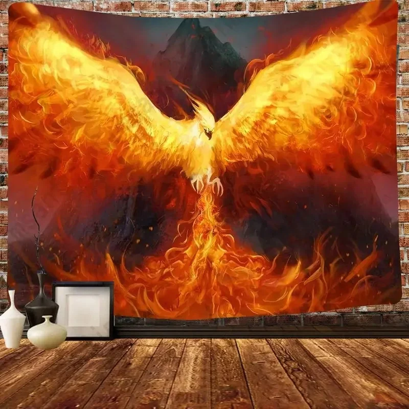 VIKAMA Fantasy Phoenix Tapestry Burning Flame Bird Wall Hanging Mysterious Myth Art Wall Tapestry Living Room Bedroom Wall Decor