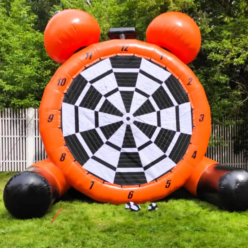

Giant inflatable football themed shooting range dart alarm clock for sale, orange inflatable football dart alarm clock