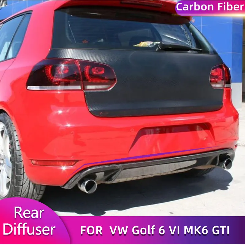 for Volkswagen VW Golf 6 VI MK6 GTI 2010-2013 Carbon Fiber Car Rear Bumper Diffuser Lip Spoiler Rear Diffuser Body Kit FRP