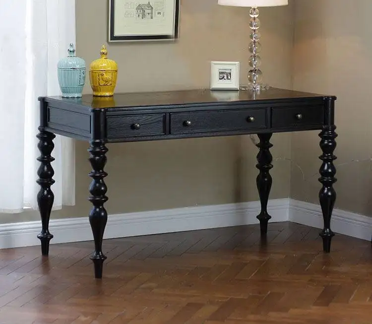 Simple solid wood carving flower desk villa high-end writing desk small apartment desk solid wood furniture