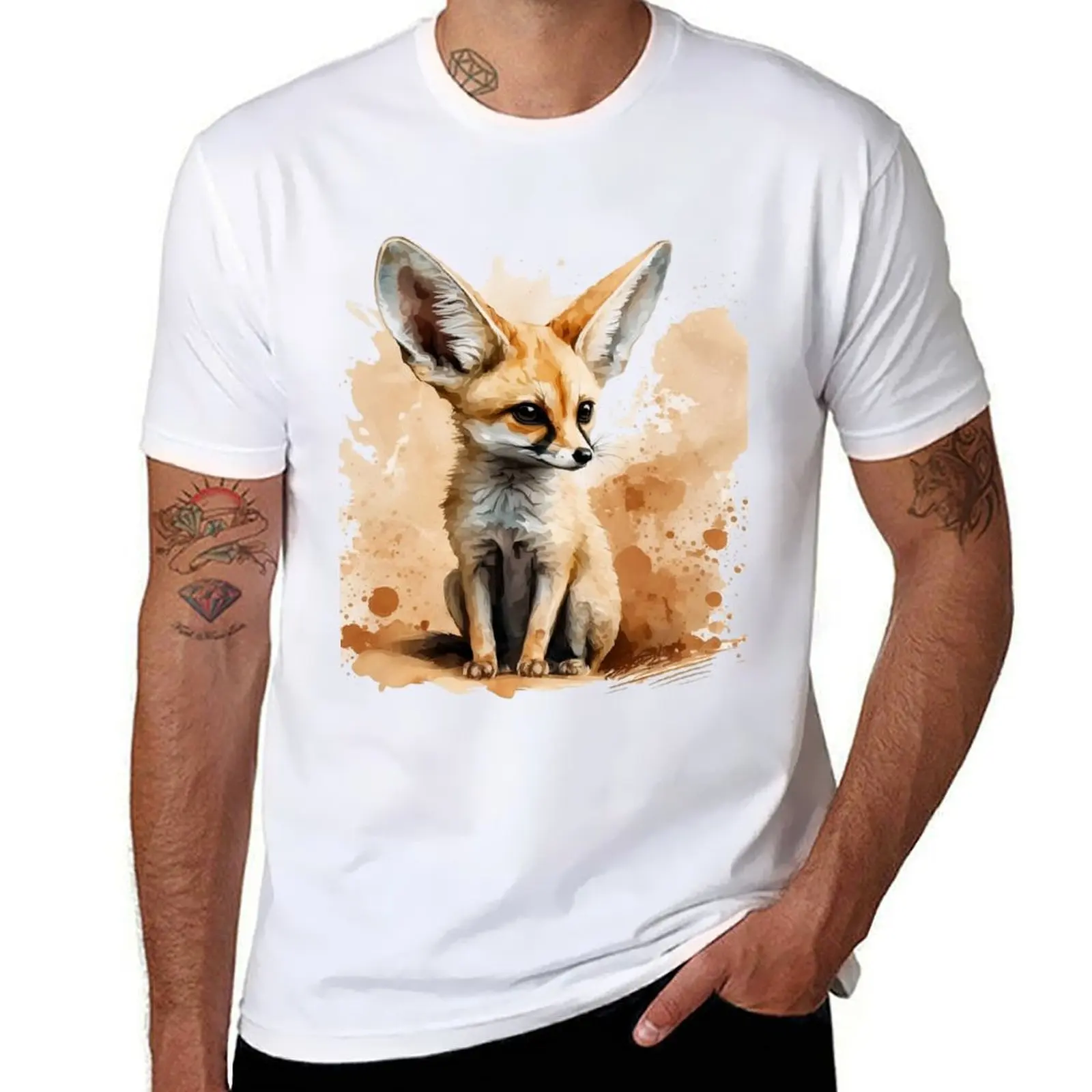 

Fennec Fox Portrait - Watercolour Illustration T-Shirt t shirt man plain t shirt man designer funny t shirts dark humor T-Shirt