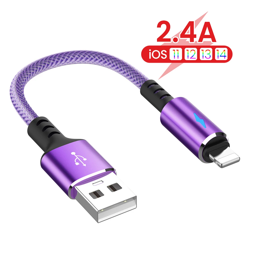 Ultra Short 25cm USB Cable For iPhone USB A To 8-Pin Lighting Data Wire Cord 2.4A Fast Charging Cable For iPhone 14 13 12 11 Pro