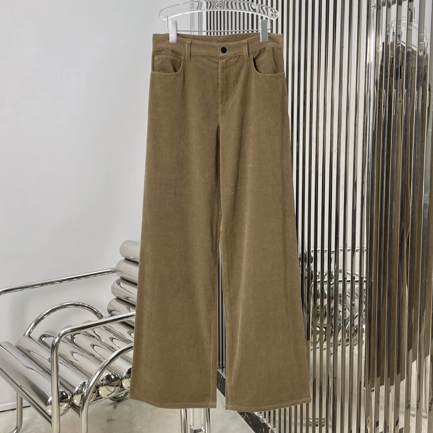 2026 New Arrival: Women's Taupe Brown Autumn-Winter Corduroy Casual Long Pants - Stylish Relaxed Wide-Leg Trousers