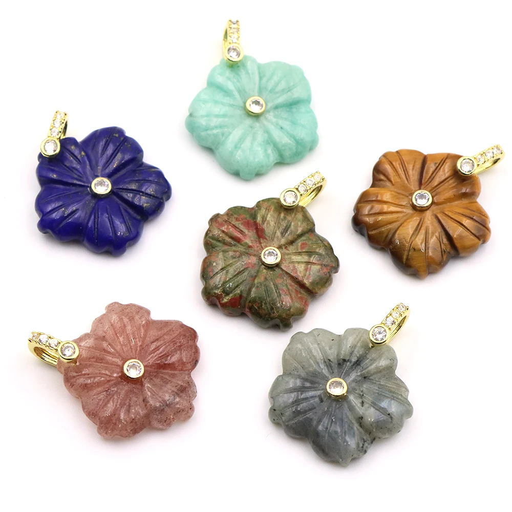 Natural Stone Pentagonal Flower Healing Crystal White Zircon Embellished Loop Ornament   DIY Crafts Floral Spiritual Amulet Gift