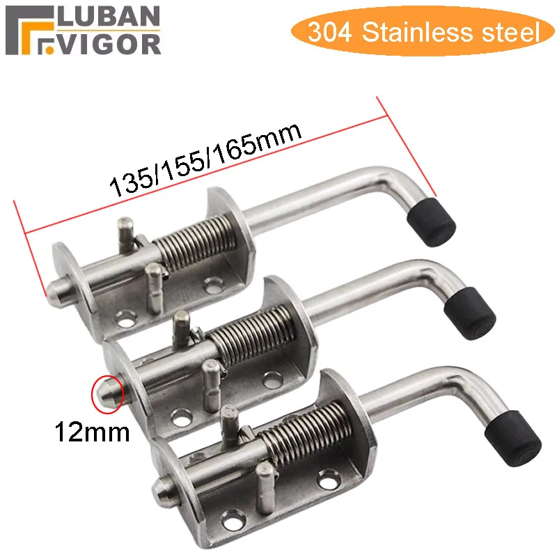 Heavy Duty Stainless Steel Spring Loaded Door Bolts Latch Lock 12x135 155 165mm for Cabinets Door Shed Tailgate Trailer Garage