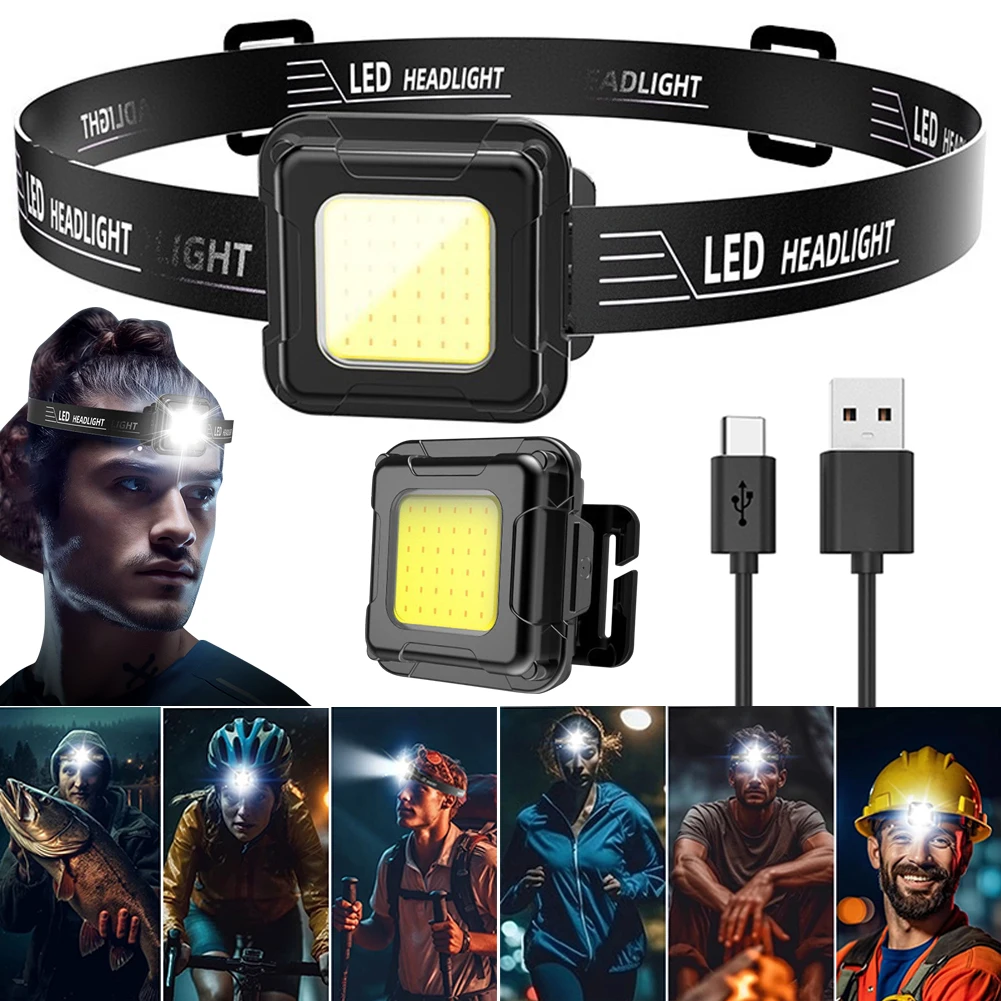 

Светодиодный налобный фонарь типа C с зарядкой через USB, многофункциональный налобный фонарь с регулируемым углом, компактный налобный фонарик для кемпинга, бега, пешего туризма