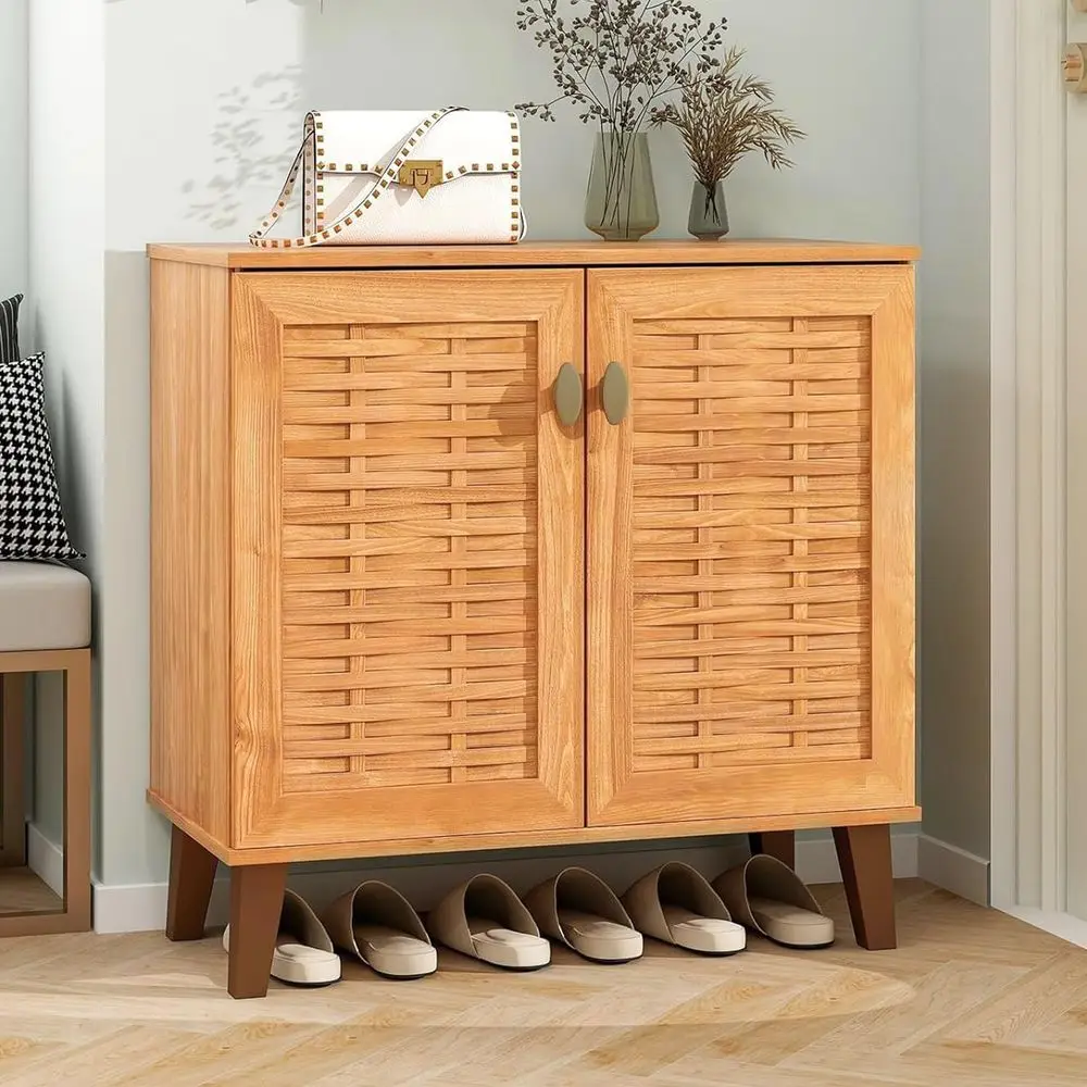 

Shoe Storage Cabinet, 4-Tier armhouse Shoe Organizer w/ 3 Removable Shelves, Rustic reestanding Shoe Cabinet Storage or Entryway