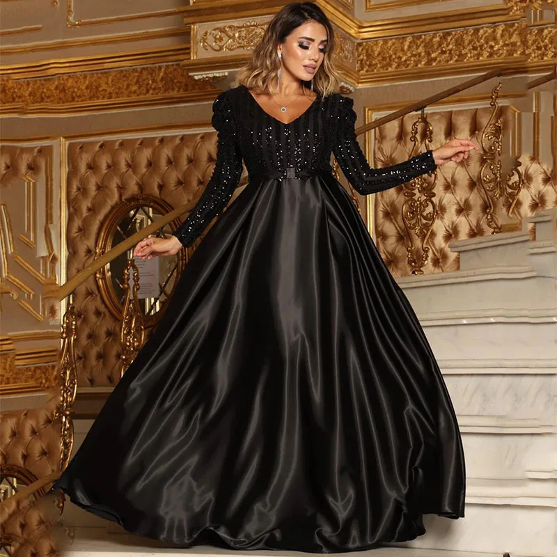 Vestido de Abayat musulmán para mujer, vestido largo, escote en V profundo, columpio grande, abayas sexis para banquete, vestido de noche, Europa y