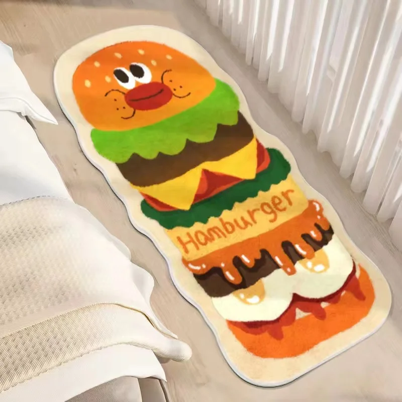 Long Bedside Carpet Cute Funny Hamburger Soft Bedroom Rugs Plush Carpets Modern Living Room Floor Mat Non-Slip Mats Home Decor