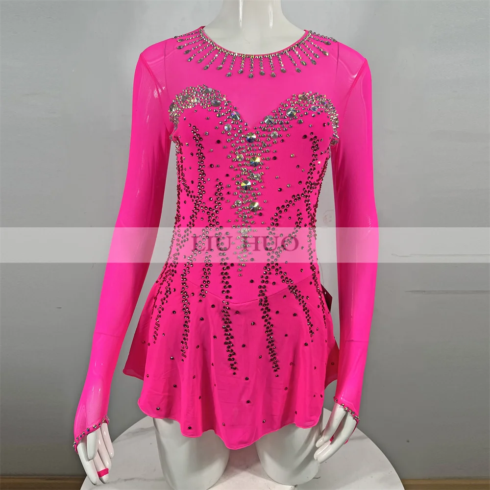 LIUHUO Ice Dance Figure Skating Dress Women Adult Princess Teen Girl Customize Costume Performance Competition Roller Rose Red