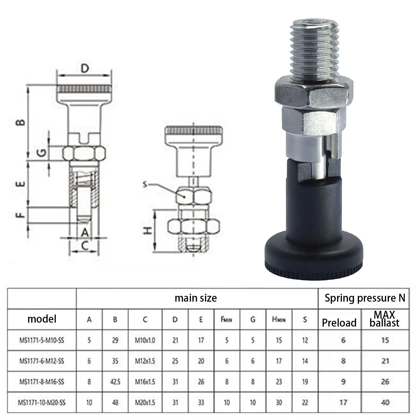 Heavy Duty Stainless Plungers Lock Positioning Indexing Plunger for Furniture Hardware