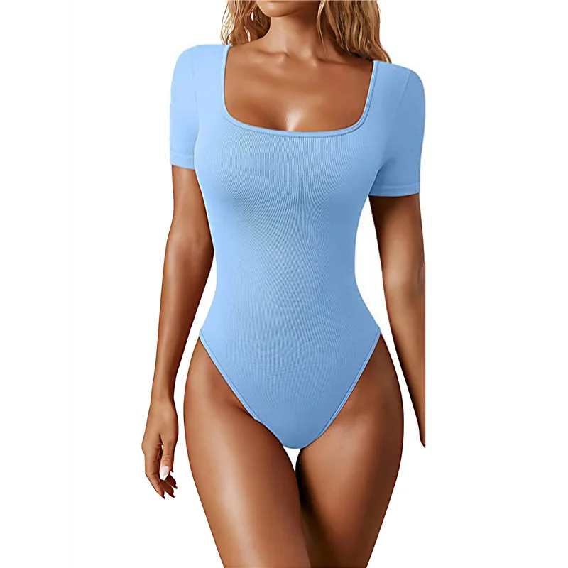 

A09P Женские боди из двух частей Боди в рубчик с квадратным вырезом и короткими рукавами