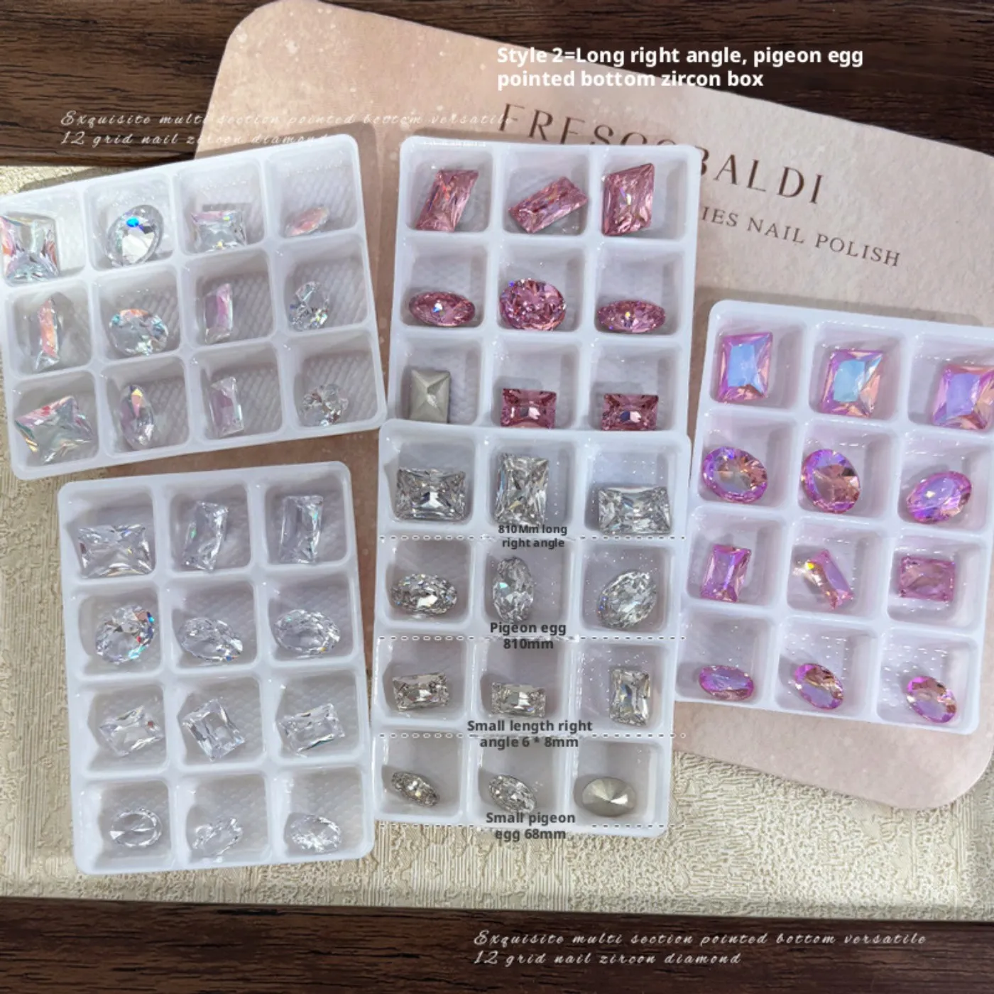 YYM 12PCS Grids Luxury Nail Zircon Charms Pointed Back Heart Square Ellipse Round Rhinestones DIY Manicure Decor Accessories image 5