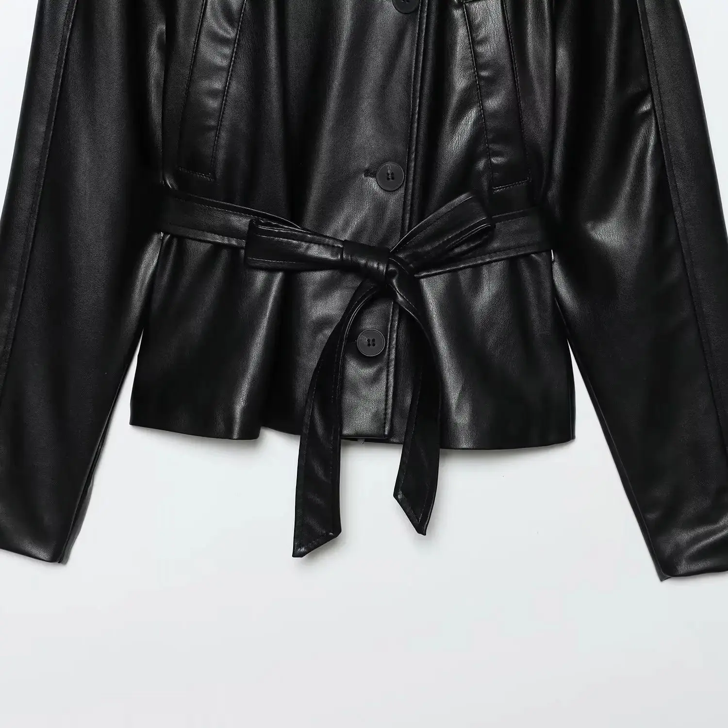 DiYiG امرأة 2025 الخريف موضة جديدة تقليد الجلود تأثير سترة الرجعية طويلة الأكمام جوكر حزام سترة ملابس خارجية Mujer