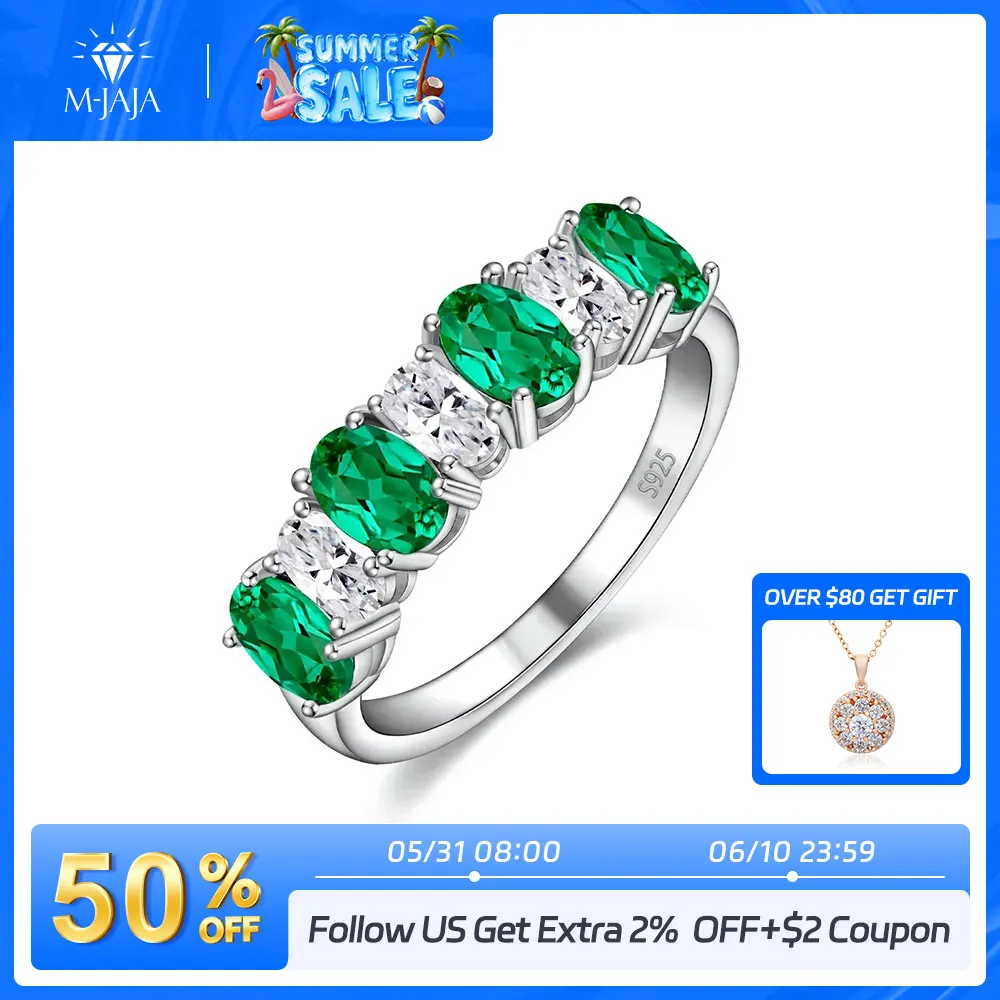 

M-JAJA 4*6mm Oval Cut Lab Emerald Wedding Band S925 Sterling Silver Gemstone Engagement Ring for Women Party Fine Jewelry Gifts