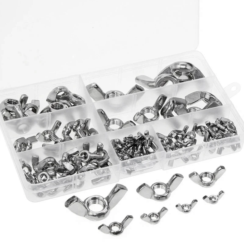 100 PCS Hand Nut Locking Tool Stainless Steel Butterfly Screw Cap Hand Nut Locking Wingnuts Fastener Tool