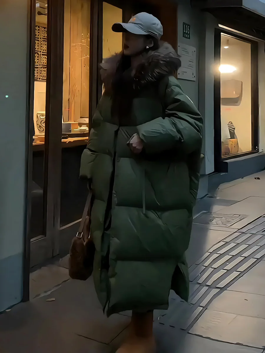 Jaet largo de plumas para mujer 2024 invierno nuevo Sle Commute Sle blanco Du abajo abrigo con cuello de piel moderno perezoso de gama alta F...