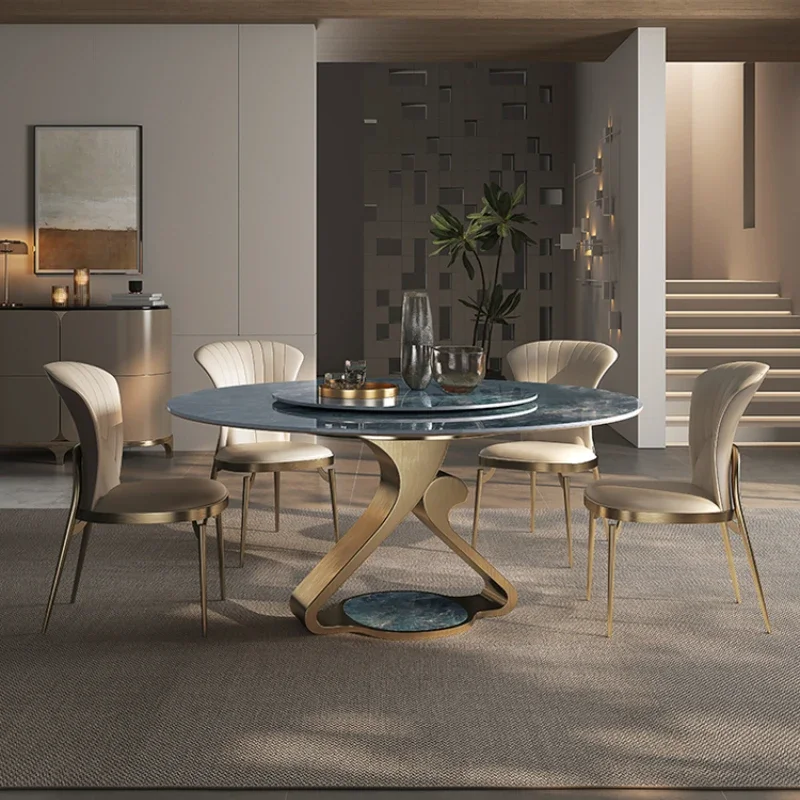

Round Table with Turntable Simple Modern Villa Marble Italian Luxury Stone Rock Plate Round Table