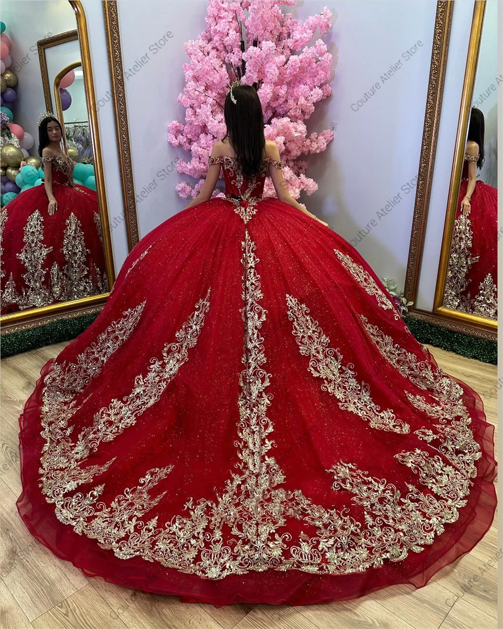 Robe de Rhrouge mexicaine avec appliques dorées légères, robe de Quinceanera, robe de princesse Sweet à lacets, 15 ans, 16 ans, robe éducative