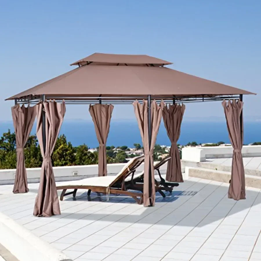 10' x 13' Patio Gazebo Outdoor  Shelter with Curtains Vented Roof Steel Fe for Garden Lawn Backyard Deck