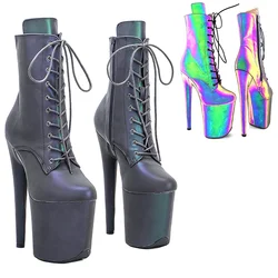 Leecabe 20 cm/8 Zoll reflektieren Nachtlicht oben sexy exotische junge Trendmode Stiefel High Heel Plattform Pole Dance Stiefel