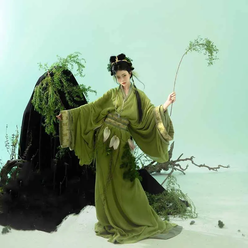 Vestido Hanfu para mujer, bata de guerra tradicional china Hanfu, disfraz de hada de Carnaval para mujer, vestido Hanfu verde de talla grande