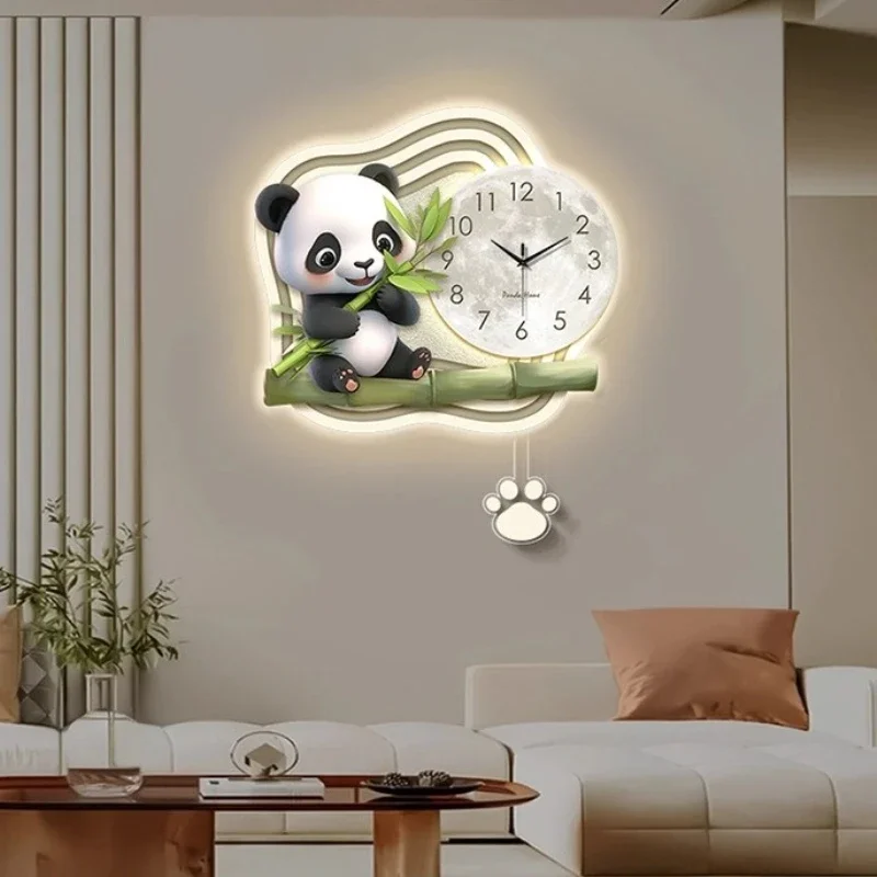 Modern Panda Swinging Wall Clock Living Room Digital Clock Corridor LED Mural Luxury Art Mute Wall Clock Home Decor Items