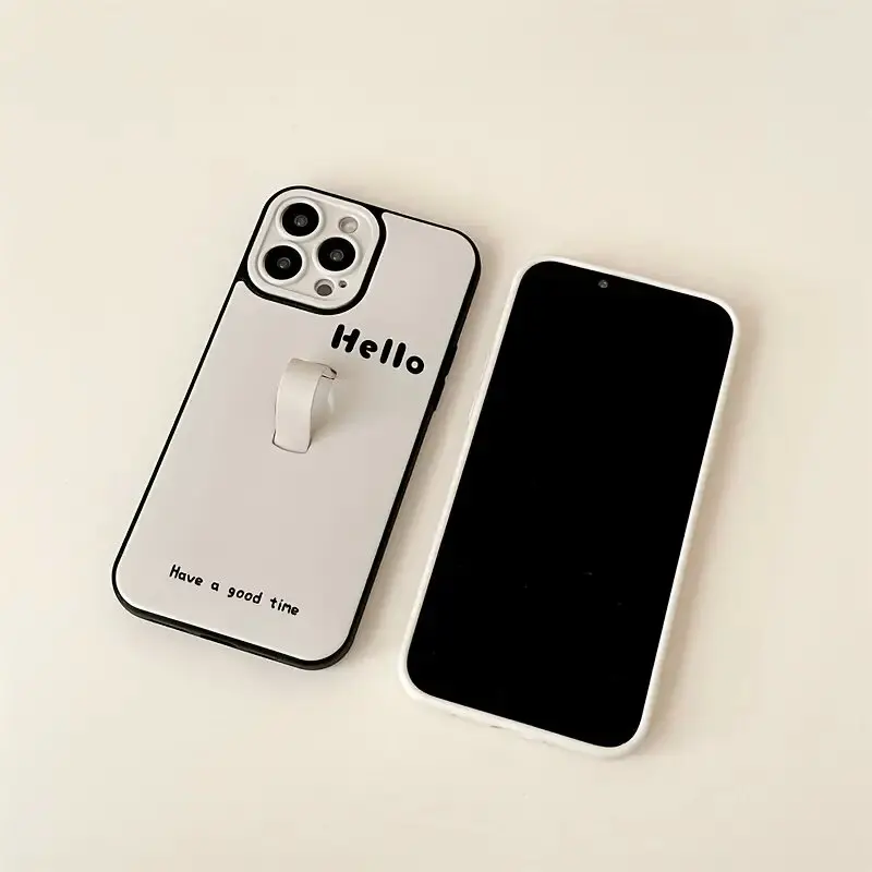 For iPhone Invisible Bracket Phone Case Cute Letters Simplicity Universal Cell Phone Protective Shell With Hidden Ring Holder