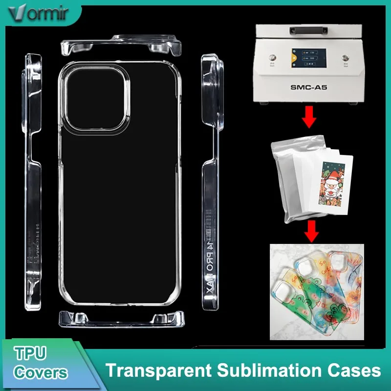 VORMIR 5pcs Transparent Blank Phone Covers for Sublimation Machine DIY Protector Single Cases for iPhone 15 14 13 12 Series