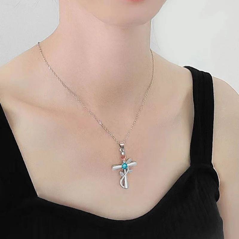 Kofsac Hot Sale Kreuz Halskette für Frauen Sterling Silber Rose Schmuck Mode Zirkon Halskette romantische Valentinstag Geschenk